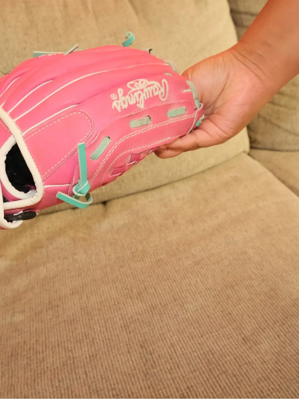 Rawlings Pink and Teal Youth Baseball Glove